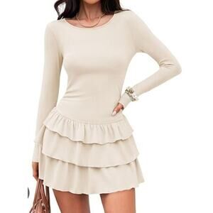 #123 MSRP $57 NWT ZESICA CREAM RIBBED TIERED RUFFLE MINI DRESS ♡SIZE L♡